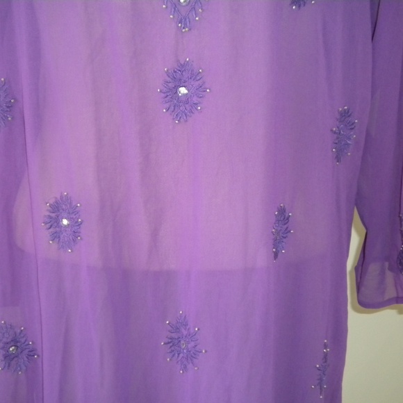 Sheer Purple Embroidered Swimsuit Long Coverup. F - Picture 5 of 8